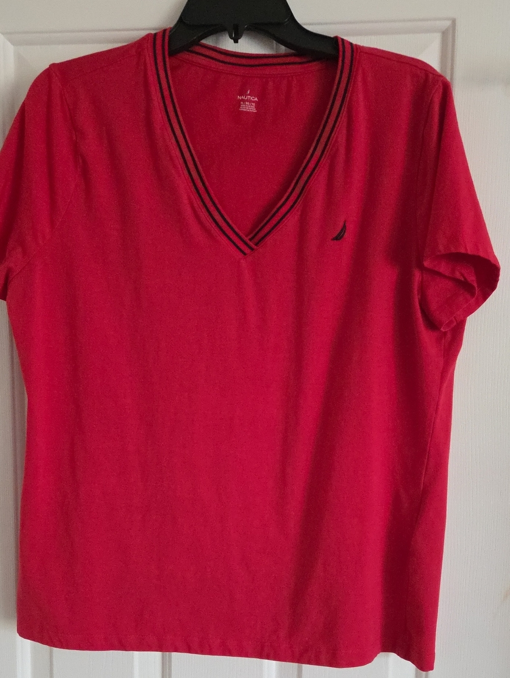 Nautica  Red V-Neck Polo with Contrast Trim